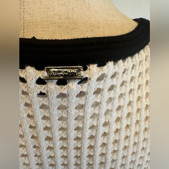 St. John Sport Collection black/white Pointelle Mesh Knit Stripe Dress,small - Picture 8 of 12